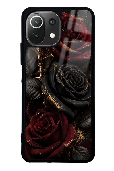 Spoyi Xiaomi Mi 11 Lite Obsidian Glossy Phone Case with Crimson Rose Design