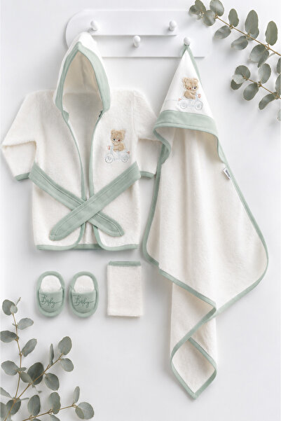 Mou&Kou 0-2 Years Old Boxed Teddy Bear Embroidered Baby Bathrobe Set with Tow...