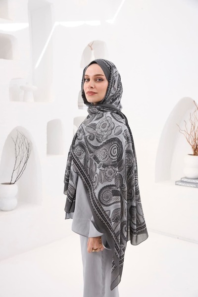 ENRİCO FERRİ Petra Ethnic Pattern Shawl - Gray Smoked