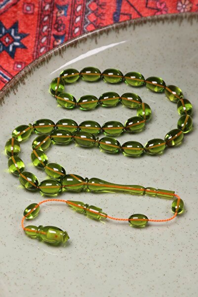 TESBİHKENTİ Mahmut Başkale Handmade Green Fire Amber Prayer Beads