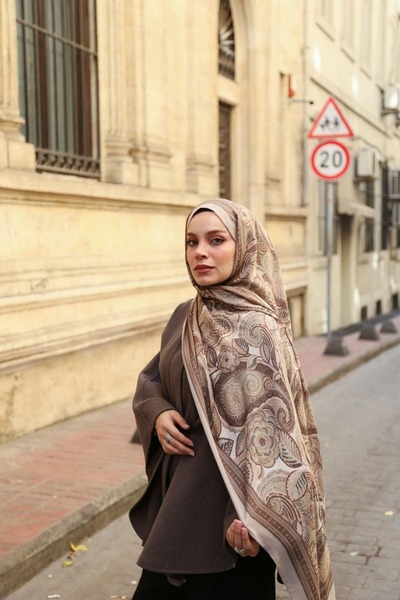 ENRİCO FERRİ Petra Ethnic Pattern Shawl - Light Mink Beige