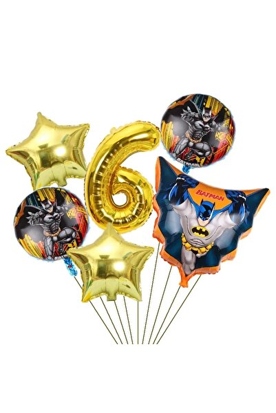 Baloane Vesele Set Baloane Aniversare 6 Ani Tematica Batman Auriu SET316-6