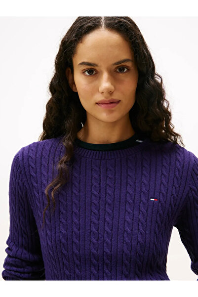 Tommy Hilfiger TJW CABLE ESSENTIAL, VLY Kadın Mor Kazak