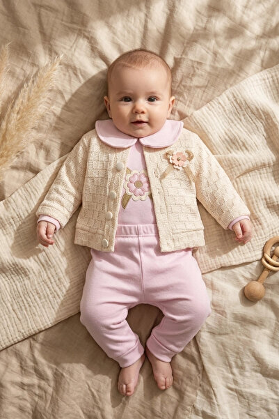 DYZSTAR Flora Soft Touch Baby Girl 3-Piece Set - Jacquard Cardigan, Baby Coll...
