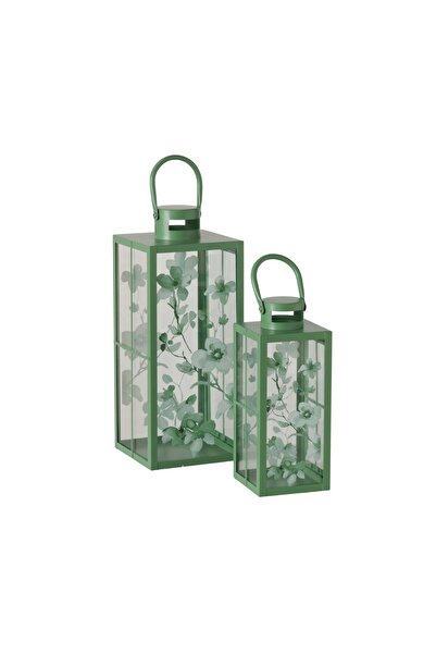 Boltze Set de 2 felinare verzi din metal și sticlă 36,2 / 25,5 cm Kate