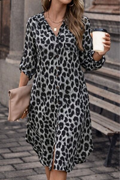 Livizmir Moda Women's Long Sleeve Collared Front Buttoned Leopard Print Modal...
