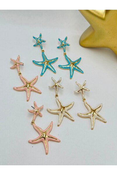 BYYEŞO Starfish Dangle Earrings (Brass Plated) White