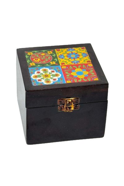 Al Athar Arts Wooden Jewelry Box With Ceramic Tiles (width 7 inches x depth 7 inches x height 4.75 inche)