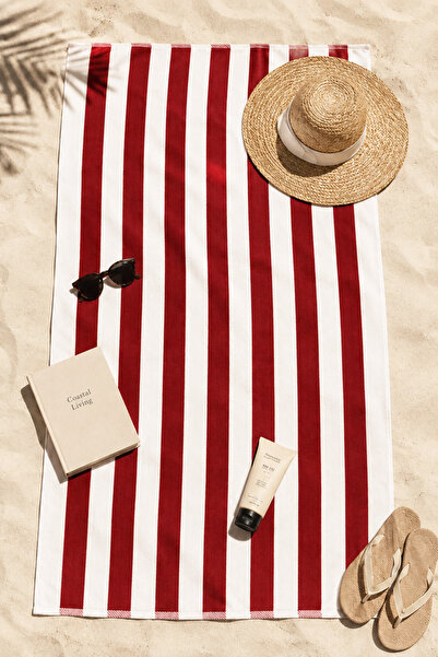 TAYA HOME Premium Beach Towel 80X150 cm 100% Cotton Navy Blue White Striped S...
