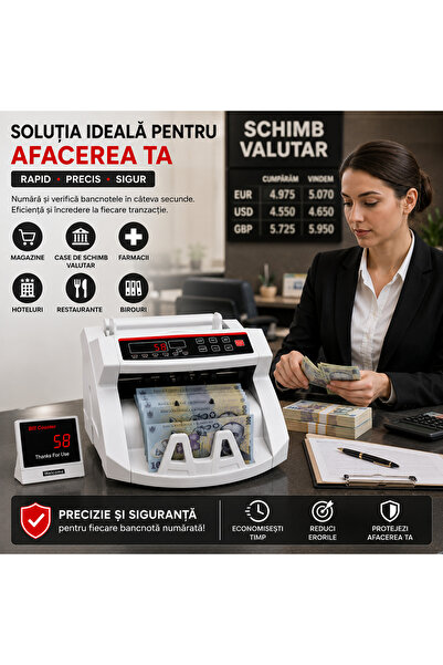 Fabrilux Contor de bancnote profesional MG Plus cu detector UV, afișaj suplimentar pentru client, viteză ​ ​ 1000 bancnote/minut, Detecție bancnote false