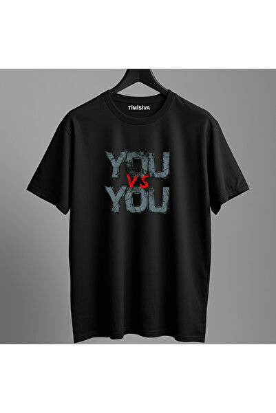 TİMİSİVA Unisex Oversized Printed Crew Neck Short Sleeve Black T-Shirt