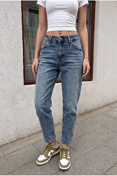 BİKELİFE Women's High Waist Stretch Denim Fabric Mom Fit Jeans