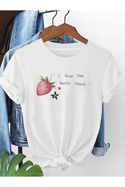 En22 تي شيرت مطبوع عليه I Love You Berry Much، قميص كاجوال بأكمام قصيرة وياقة...