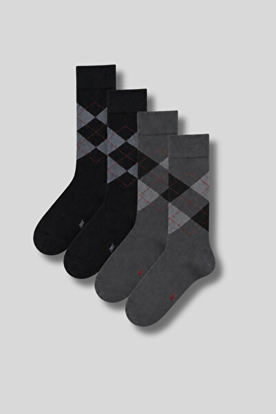 Ada Çorap & İç Giyim Men's 4-Pack Bamboo Diamond Pattern Socks