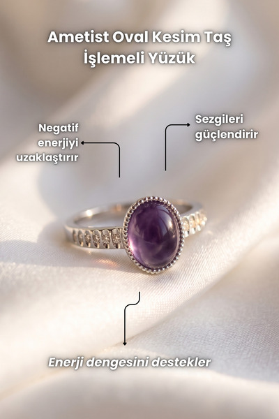 Elifsu Jewelry خاتم من حجر الجمشت الطبيعي بقطع بيضاوي الشكل ومرصع بالأحجار ال...
