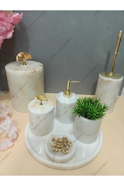 best side White Opium Candy Marble Bathroom Set - Leaf Accessory Detailed