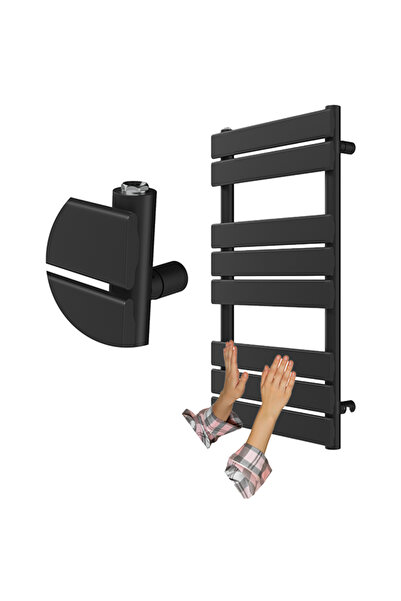 Granitan Radiator baie OSLO 80x45 cm Negru Mat, Otel, Incalzire Electrica