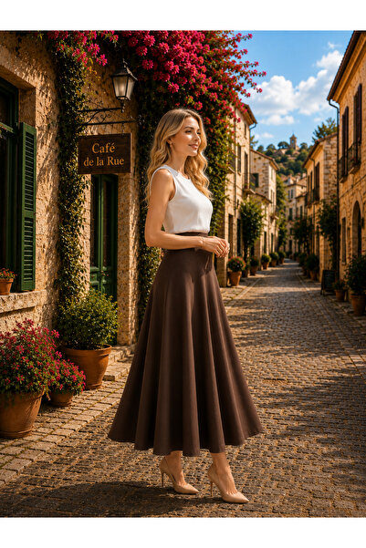 Feyece Women's Knitted Scuba Crepe Casual Skirt Length:94-95Cm