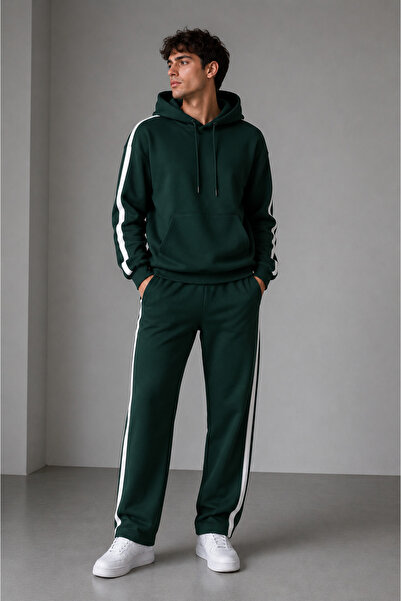 DAXİS Sportwear Company ERKEK ŞERİT DETAYLI KAPÜŞONLU EŞOFMAN TAKIMI Yeşil