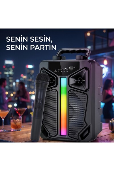 wiks Bluetooth Hoparlör, Mikrofonlu Mini Karaoke Seti, TF Kart ve USB Uyumlu