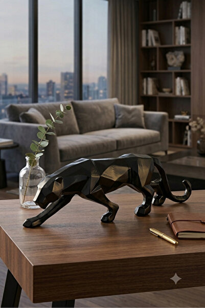 Hanlar Home Geometrik Altın Jaguar Figürlü Dekoratif Biblo |