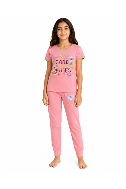 Generic Rjhana Kids طقم بناتي بلوزة وبنطال Good Vibes