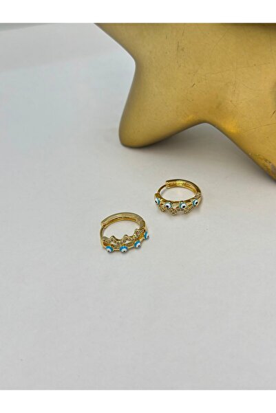 BYYEŞO Evil Eye and Zircon Stone Detailed Hoop Earrings (Brass Plated)