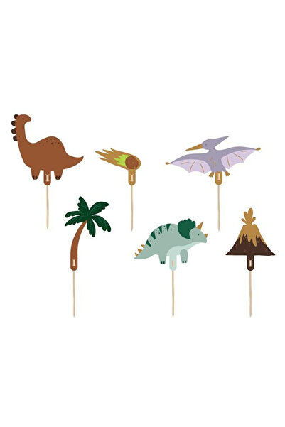 Partydeco Topper pentru tort Dinozauri, dimensiune 8–12 cm, din carton pe bat...