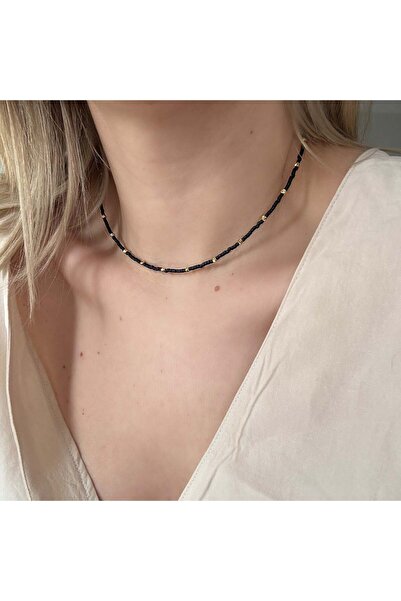 Alice İsstanbul Black Necklace with Gold Beads in between