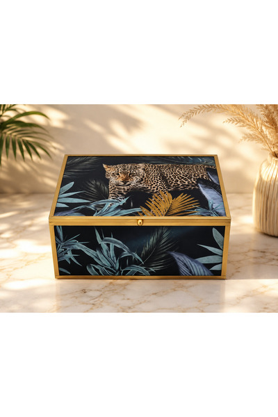 OME GLASS JEWELRY BOX WITH Patterned , ON METAL FRAME AND Velvet INTERIOR, 23/
