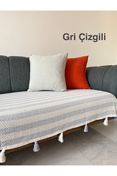 metin tekstil Oturma Yerine Ponponlu Pamuklu 115x200 Koltuk Örtüsü&Koltuk Şalı