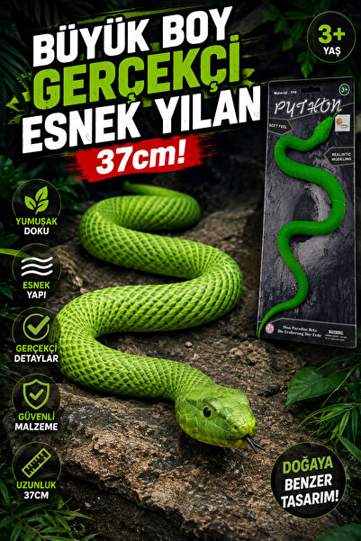 craftivio Büyük Boy Gerçekçi Esnek Yılan 37 cm Yumuşak Dokulu Yeşil TPR Oyunc...