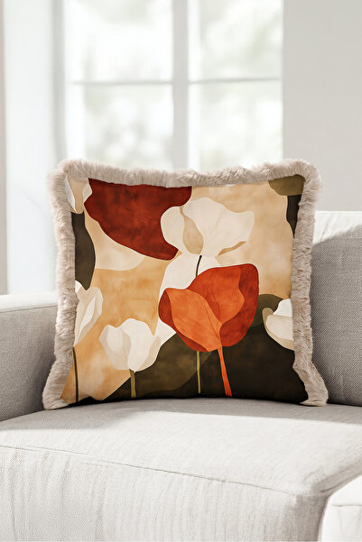 Evimde Bambaşka Abstract Floral Fringe Pillowcase - Artistic Floral Bohemian ...