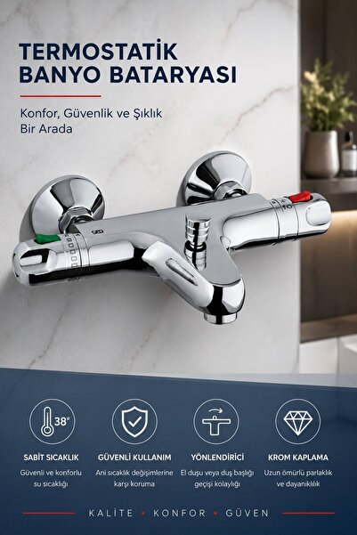 GPD TBB01 Termostatik Banyo Bataryası Sıcaklık Isı Ayarlı Banyo Bataryası