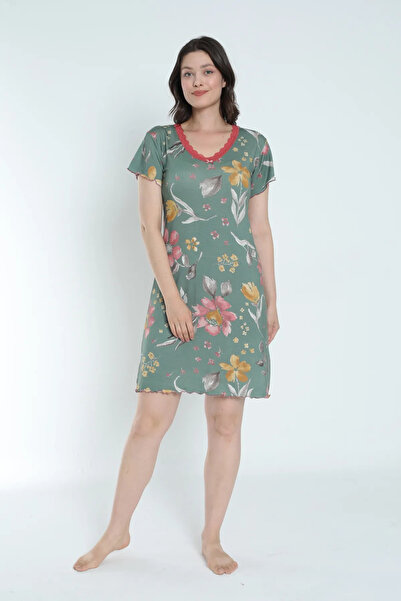 ERDENİZ TEKSTİL Floral Lace Nightgown - Comfortable Fit Home Dress with Wide ...
