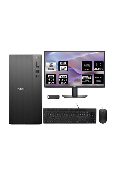 Dell Tower Essential QVT1260 Core i5 14500 16GB RAM 512GB SSD 23.8" FHD FreeDOS BTO005BQVT1260P601 Masaüstü Bilgisayar + PER4 USB Bellek