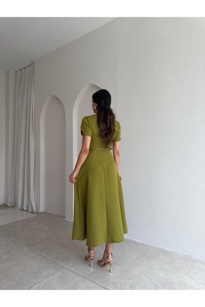 Mooi Butik Rochie midi cu curea ALORAH 3679 - Verde ulei