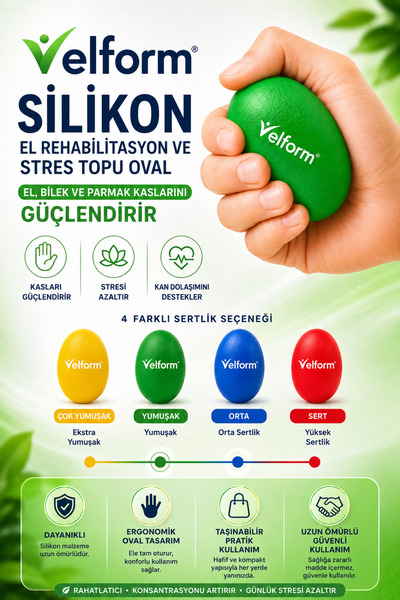 Velform Silicone Hand Stress and Rehabilitation Ball Oval Exercise Hand Stren...
