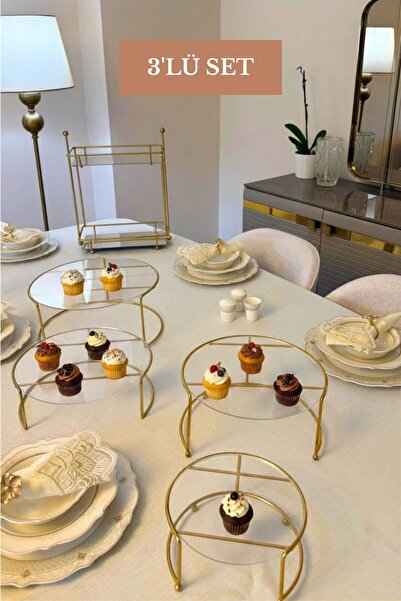 Edora Home Set of 3 Shiny Gold Double Large Size Presentation Trays, Double S...