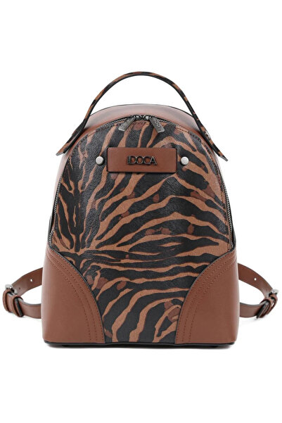 DOCA Γυναικεία τσάντα πλάτης 22990 με animal print σε καφέ χρώμα