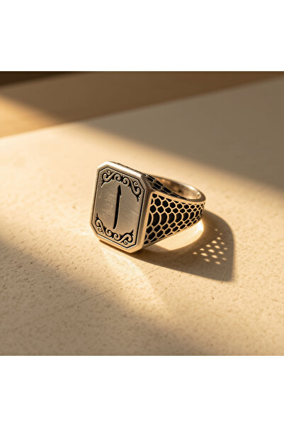 Ari Jewelry 925 Ayar Gümüş Elif Harfi Yazılı Erkek Yüzük