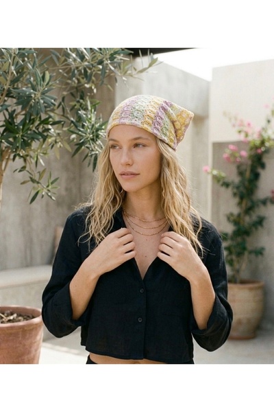 tuaipek Egean Dream Pattern Colorful Knitted Women's Bandana Summer Hollow Kn...