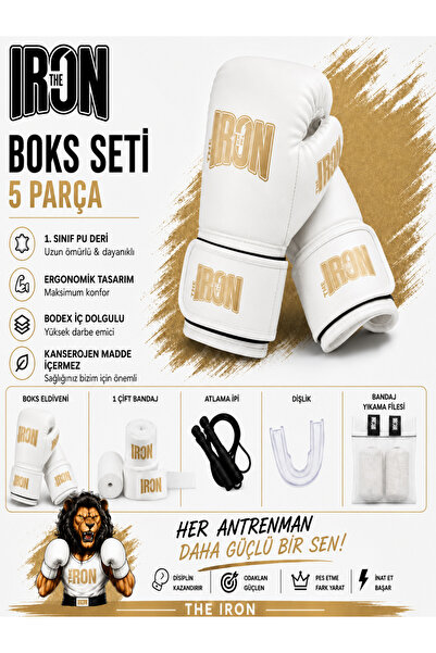 THE IRON 5 Piece Boxing Set - Boxing Gloves + 3.5m Bandage + Jump Rope + Mout...