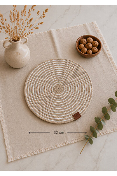 HALİME SULTAN 32 cm Hasır Supla Beyaz Çizgili | Yuvarlak Amerikan Servis | Bo...