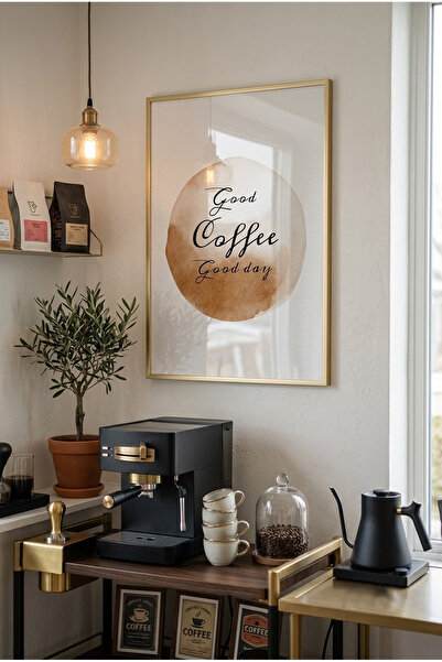 Linacci Tablou de bucătărie cu colț de cafea, cu cadru din metal auriu și sti...