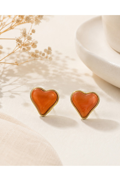 Archhazel Jewelery Orange Heart Model Gold Steel Women's Earrings