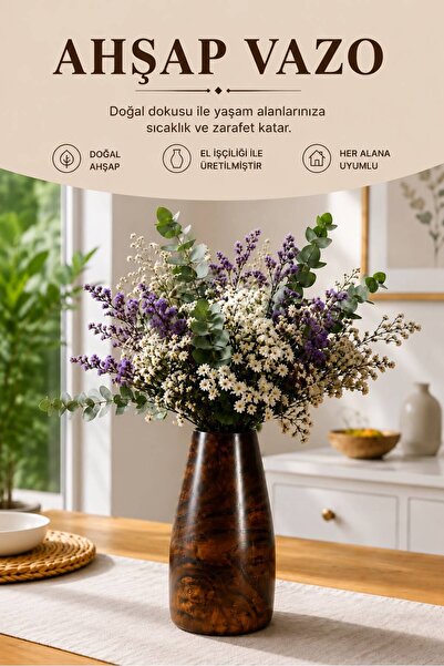 ENYAZA(2024) Enyaza Home Nova Dekoratif Ahşap Vazo 20x10 cm El Yapımı Doğal A...