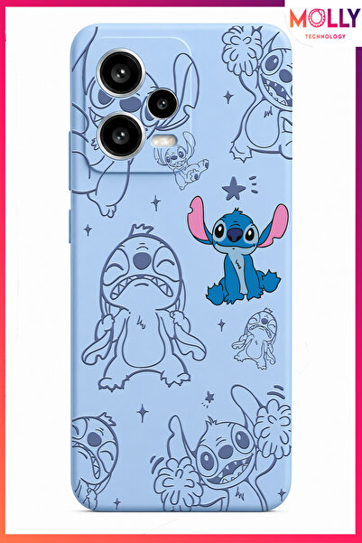 Molly REDMİ NOTE 12 PRO 5G İçin Bebe Mavisi Stitch Tatlı Çılgınlık Desenli Si...