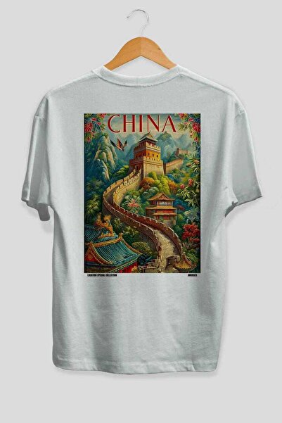 Ankhises Το Τείχος της Κίνας Λευκό Oversize Country City T-Shirt με στάμπα στ...