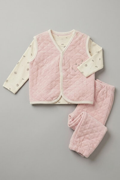 LOGO AKSESUAR Baby Quilted Vest 3-Piece Set 100% Cotton Sweatshirt Top and Bo...